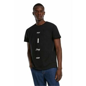 Tricou cu decolteu la baza gatului si imprimeu text imagine