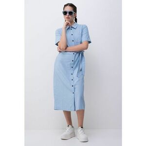 Rochie-camasa midi din amestec de in cu cordon in talie imagine
