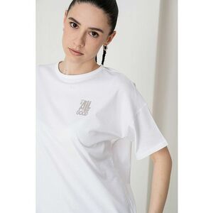 Tricou lejer din bumbac cu imprimeu text pe partea din spate imagine