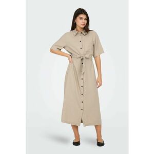Rochie-camasa midi din amestec de in cu cordon in talie imagine