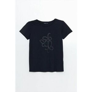 Tricou cu decolteu la baza gatului si aplicatii cu strasuri imagine