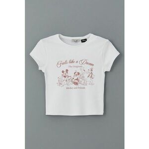Tricou crop cu imprimeu Mickey Mouse imagine