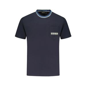 Tricou barbati - cu buzunar pe piept si imprimeu - Regular Fit - Bleumarin imagine