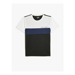 Tricou cu decolteu la baza gatului si model colorblock imagine