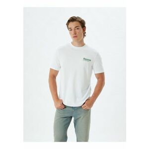 Tricou cu decolteu la baza gatului si detaliu cu imprimeu text imagine