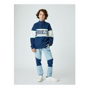 Pantaloni de trening cu model colorblock si snururi de ajustare imagine