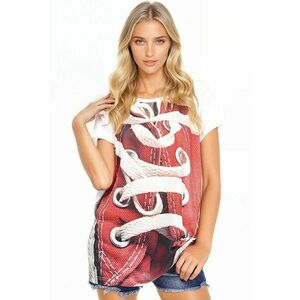 Tricou lung cu decolteu la baza gatului si imprimeu imagine