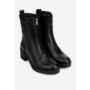Botine negre din piele naturala cu fermoar in fata imagine