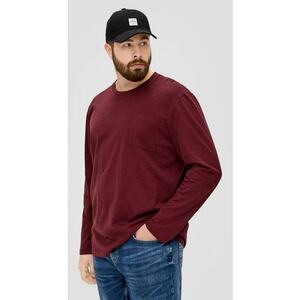 Tricou barbati big size cu maneca lunga - decolteu la baza gatului si buzunar pe piept - Visiniu imagine