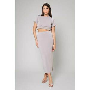 Set de tricou crop din amestec de modal si fusta midi - 2 piese imagine