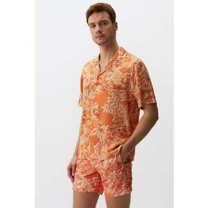 Camasa din amestec de in cu imprimeu tropical - Alb - Portocaliu - imagine