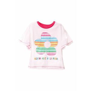 Tricou de bumbac cu floare cu model in dungi imagine