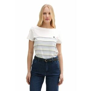 Tricou din bumbac organic cu model in dungi si decolteu barcuta imagine