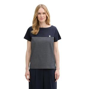 Tricou din bumbac organic cu model in dungi si decolteu barcuta imagine