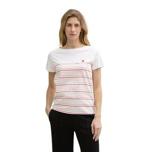 Tricou din bumbac organic cu model in dungi si decolteu barcuta imagine