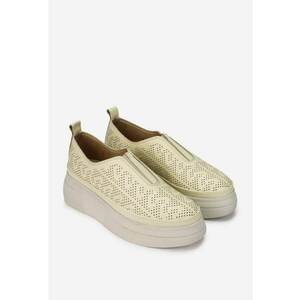Pantofi dama din piele bej cu model perforat imagine