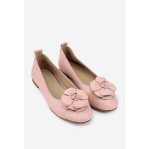 Balerini dama roz pudra din piele cu ornament floare imagine