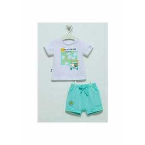 Compleu tricou cu pantaloni scurti - baieti - bumbac - alb - imagine