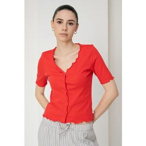 Bluza crop cu maneci scurte si terminatii valurite imagine