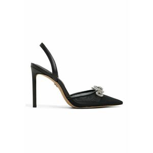 Pantofi de piele ecologica cu aplicatie funda si toc Addie imagine