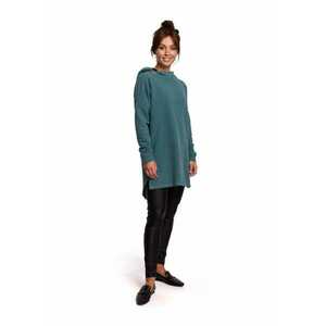Pulover din tricot texturat cu tiv rotunjit. Bumbac/Poliester. Turcoaz. S/M imagine