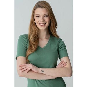 Tricou de bumbac cu decolteu in V imagine