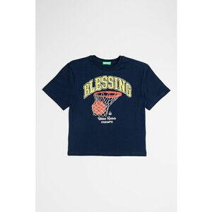 Tricou de bumbac cu decolteu la baza gatului si imprimeu imagine