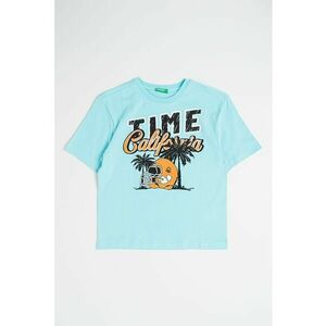 Tricou de bumbac cu decolteu la baza gatului si imprimeu imagine