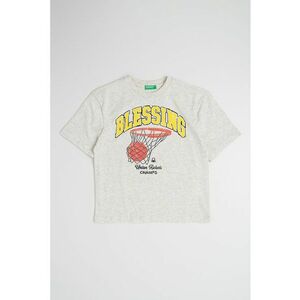 Tricou de bumbac cu decolteu la baza gatului si imprimeu imagine