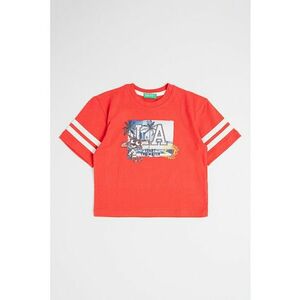Tricou cu decolteu la baza gatului si imprimeu grafic imagine