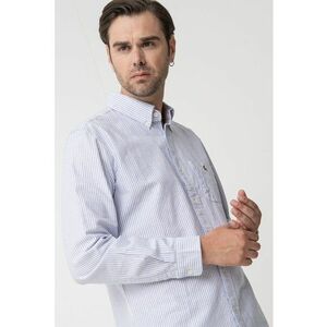 Camasa din amestec de bumbac organic cu model in dungi si guler Oxford imagine