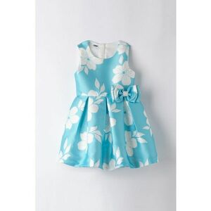 Rochie evazata cu model floral si funda imagine