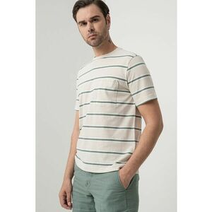 Tricou cu decolteu la baza gatului si imprimeu in dungi imagine