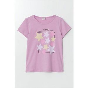 Tricou cu imprimeu grafic si decolteu la baza gatului imagine