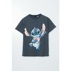Tricou cu decolteu la baza gatului si imprimeu cusut pe partea din fata imagine