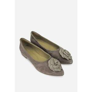 Balerini dama din piele intoarsa taupe cu floare imagine