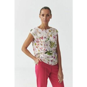 Bluza cu decolteu rotund si imprimeu floral imagine