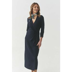 Rochie midi din amestec de modal cu decolteu in V imagine