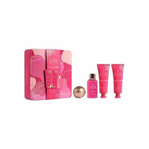 Set Cadou Relax & Unwind - Sweet Vanilla & Almond Glaze - Crema Maini si Unghii - Crema Corp - Gel de Dus - Bila de Baie - Cutie Metalica cu Print si Capac - 4 articole imagine