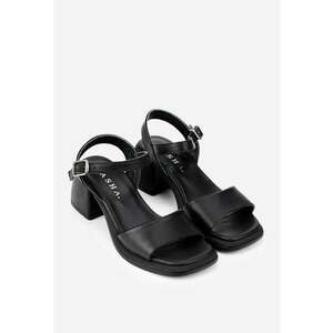 Sandale dama negre din piele cu varful patrat imagine