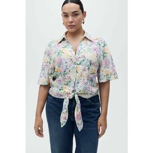 Camasa din amestec de in cu model floral imagine