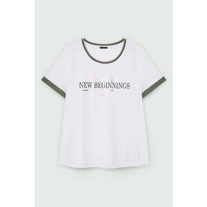 Tricou cu decolteu rotund si imprimeu text - Roz pastel - Alb optic - Verde feriga - imagine