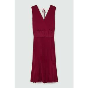 Rochie fara maneci cu decolteu in V si model plisat imagine