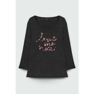 Bluza cu decolteu in V si imprimeu text cu paiete imagine