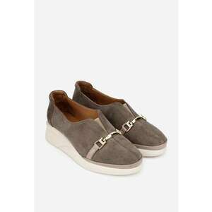 Pantofi dama piele intoarsa taupe imagine