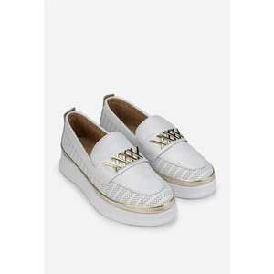 Pantofi dama albi din piele perforata cu ornament imagine