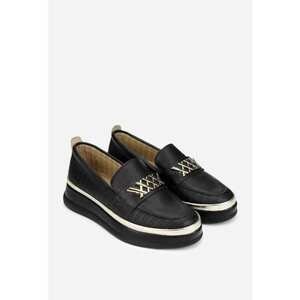 Pantofi dama negri din piele perforata cu ornament imagine
