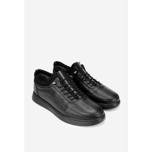 Pantofi barbati din piele neagra cu material textil imagine