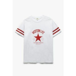 Tricou cu model text si decolteu la baza gatului imagine