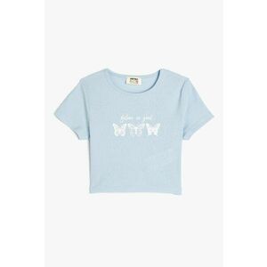 Tricou crop cu imprimeu text imagine